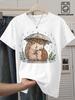 Hold An Umbrella and Snuggle Up with Small Hedgehogs Gentle Watercolor Small Animal Print Round Neck Women's T-shirt