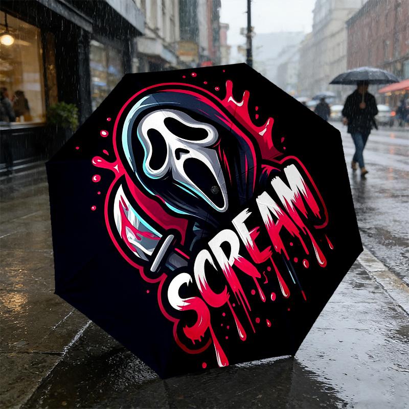 Scream Horror 8 Ribs 3Fold Black Glue Uv Protection Umbrella Sun Protection Rainproof Compact Folding Umbrella For Travel Daily Use C923958