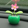 Car Ornament Solar Powered Dancing Shaking Head Cartoon Sun Flower Pot Automobile Auto Dashboard Decoration Cute Car Accessories