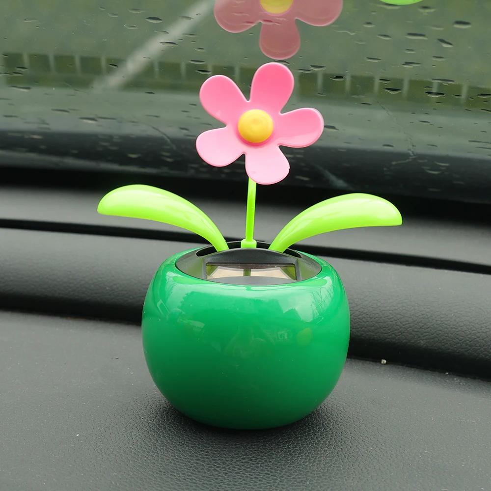 Car Ornament Solar Powered Dancing Shaking Head Cartoon Sun Flower Pot Automobile Auto Dashboard Decoration Cute Car Accessories
