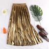 Bust Skirt Autumn New Thin High Waist Versatile Metal Reflective Medium and Long A Word Pleated Skirt Women