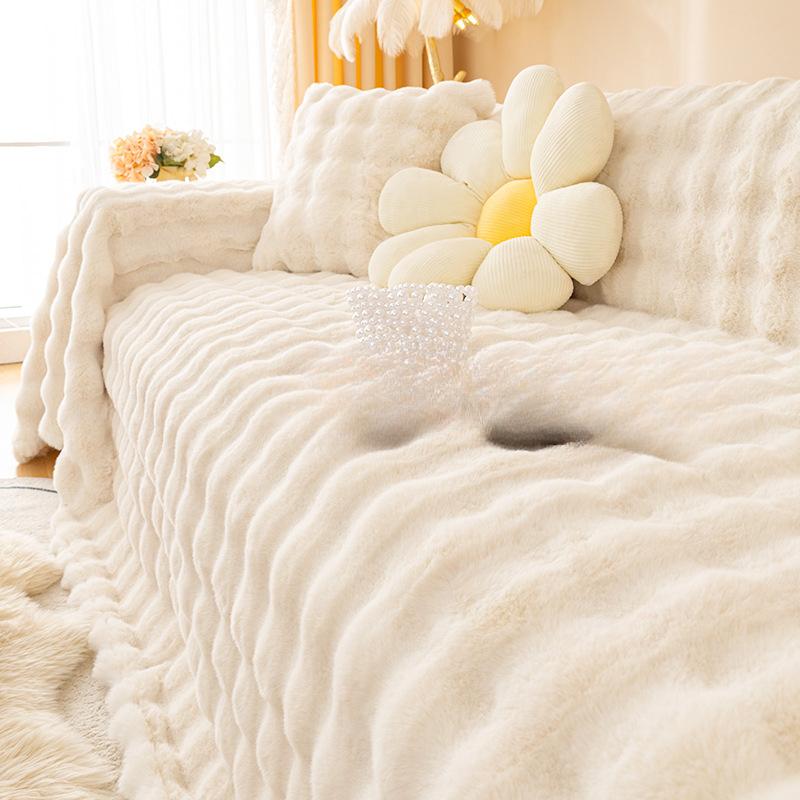 Thickened Rabbit Fur Sofa Cover Cloth Winter Anti-Scratching Plush Universal Sofa Cover Full Covered Cover Towel Blanket