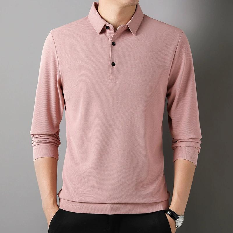 Men's Solid Color Long Sleeved Waffle Polo Shirt Long Sleeved T-shirt Polo Shirt Men