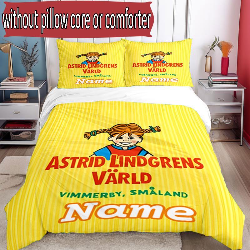 3-teiliges Bettbezug-Set (1 * Bettbezug + 2 * Kissenbezug, ohne Kern), Personalisierbares Bettwäscheset mit Pippi Langstrumpf-Muster, Dekoration für Schlafzimmer zu Hause, Geschenk