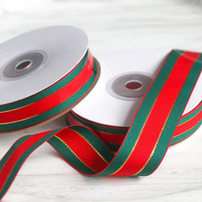 25Yards/Roll Stripes Ribbon DIY Crafts Bows Floral Decor Red Green Ribbons for Cake Box Gift Packaging 2.5cm Christmas