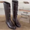 New Retro Round Head Buckle Strap Straight Boots Women's Versatile Thick Heel Temperament Wide Tube Knight Boots