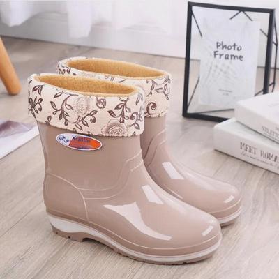 Bottes de Pluie Courtes Antidérapantes pour Femmes - Mode, Chaudes, Caoutchouc Coupe Basse avec Velours, Conception Monobloc
