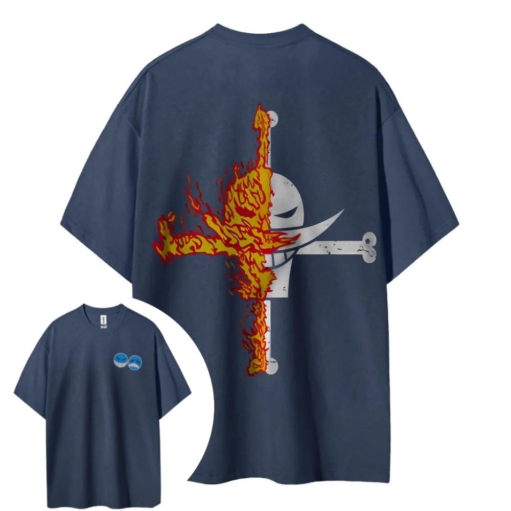 ONE PIECE Hotblooded Animation Ace Shortsleeved Mens and Womens Same Style Comfortable Shortsleeved Couples Casual Popular