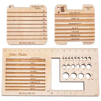 Règle et jauge d'aiguilles à tricoter en bois à 3 styles, carte de contrôle de filage, kit d'outils de tricotage, pièces pour outils de mesure de fil