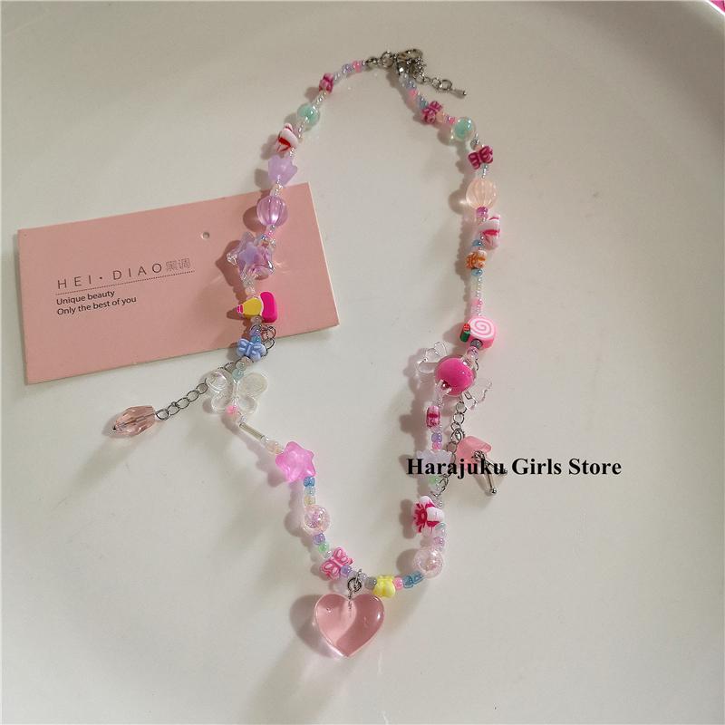 

Boho Cute Colorful Tomato Star Heart Fish Pendant Bead Necklace For Women Aesthetic Charm Jewelry EMO Scene Accessories