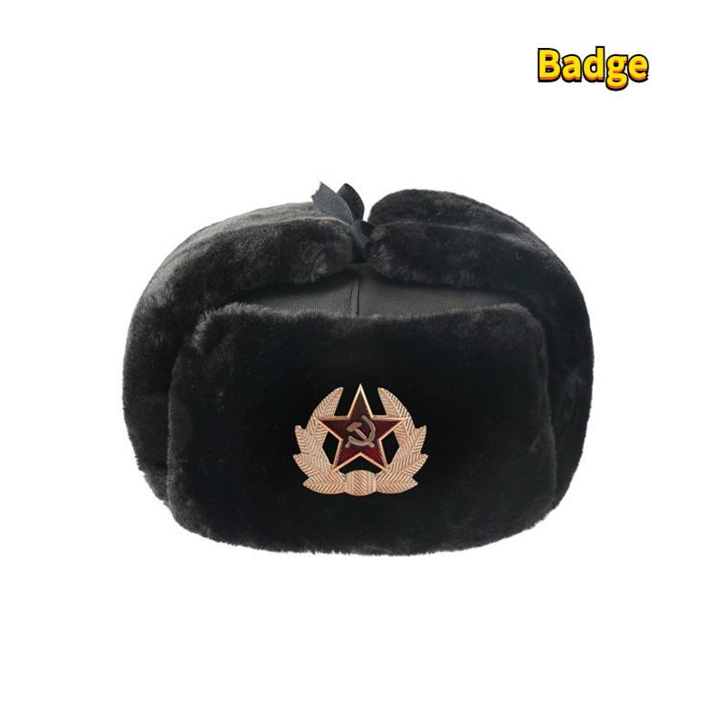 2020Army Military Badge  Bomber Hats Pilot Trapper Trooper Hat Winter Faux Fur Earflap Men Snow Hat