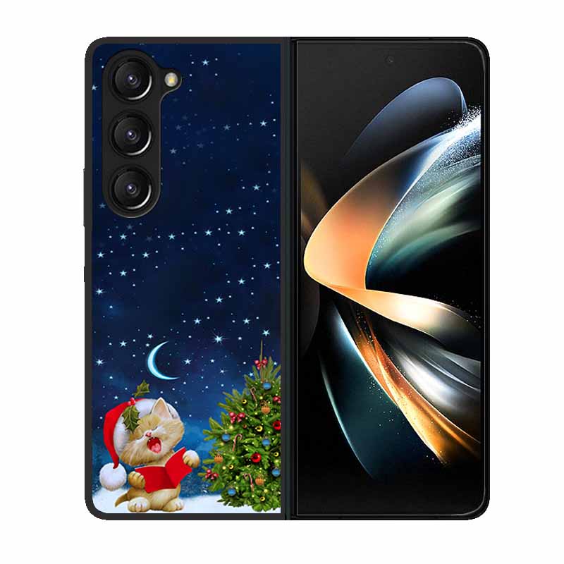 Christmas Case For Samsung Galaxy Z Fold 6 5 4 3 Cover Fold5 Fold4 Lovely Black Hard Plastic PC Cover For Galaxy Z Fold5 5G Case