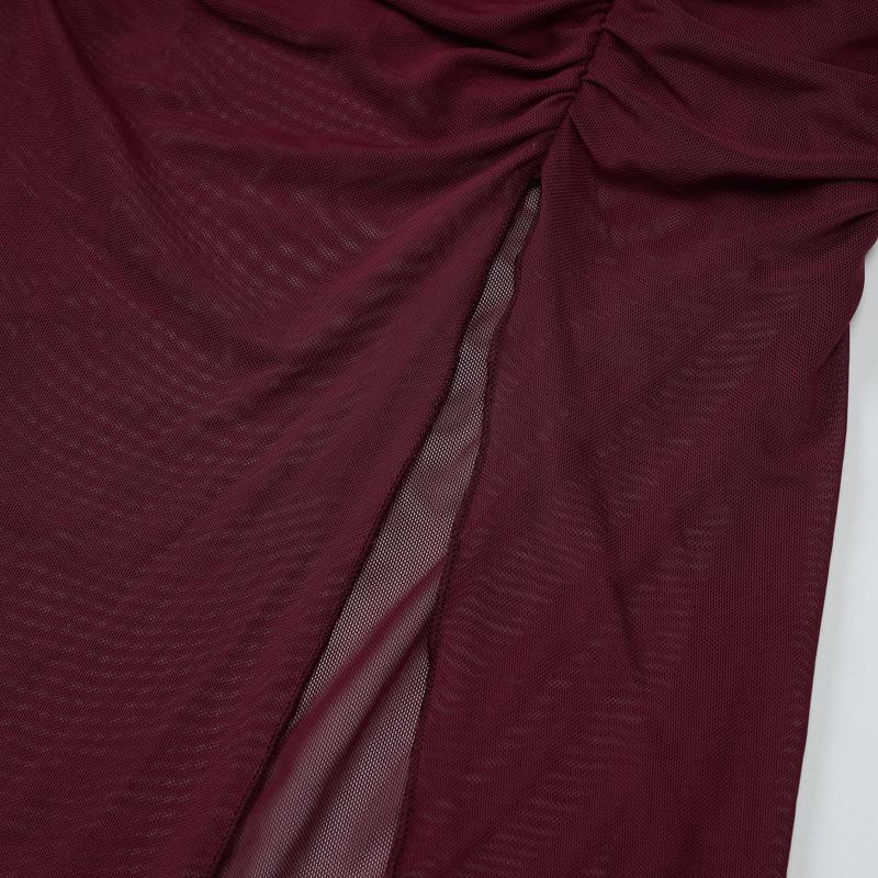 European and American Sexy Mesh Patchwork Slit Strapless Fashionable Slim Fit Dress for Women