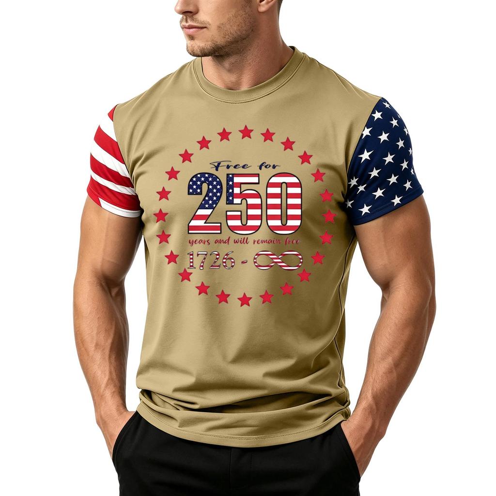Men's Independence Day Flag Print Short Sleeve T-Shirt, Loose Casual Daily Summer Tops