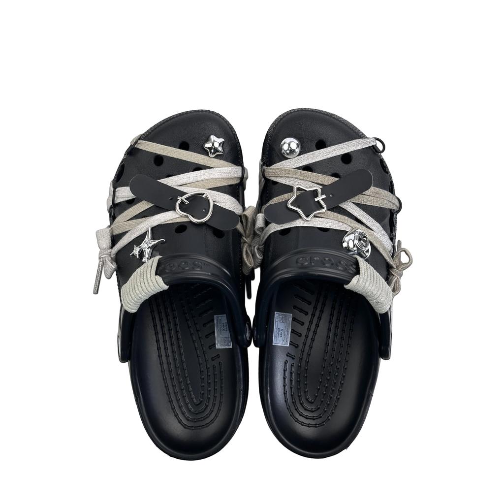 Crocs Baya EVA Desert Star Unisex Handsome Street Niche Fashion Casual Four-pointed Star Strap Hole Shoes Unisex Black