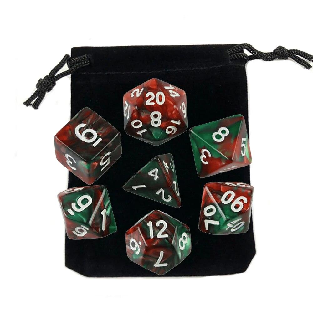 7pcs Dice with Bag DnD D4,d6,d8,d10,d%,d12,d20 Polyhedral Board Game Pieces RPG