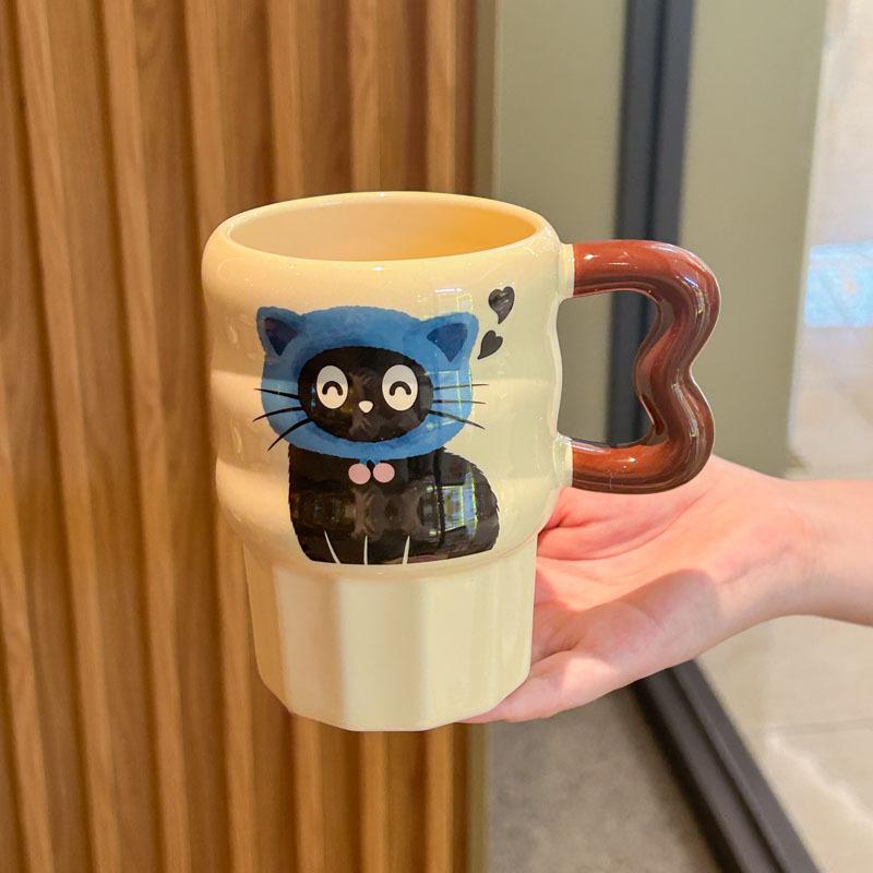 Retro kočičí brčko kelímek pro pár na pití keramický hrnek s víčkem dárek k narozeninám pro dívku suvenýr pro přítelkyni