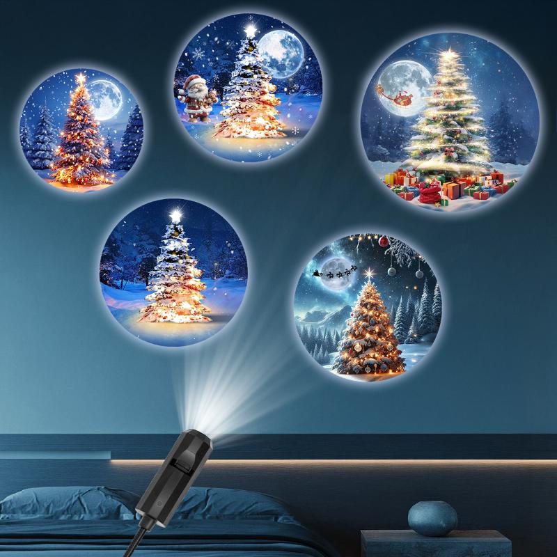 Christmas Projector Light 5 Patterns Holiday Projection Lamp Santa Tree Snow Scene Wall Decor For Xmas Party