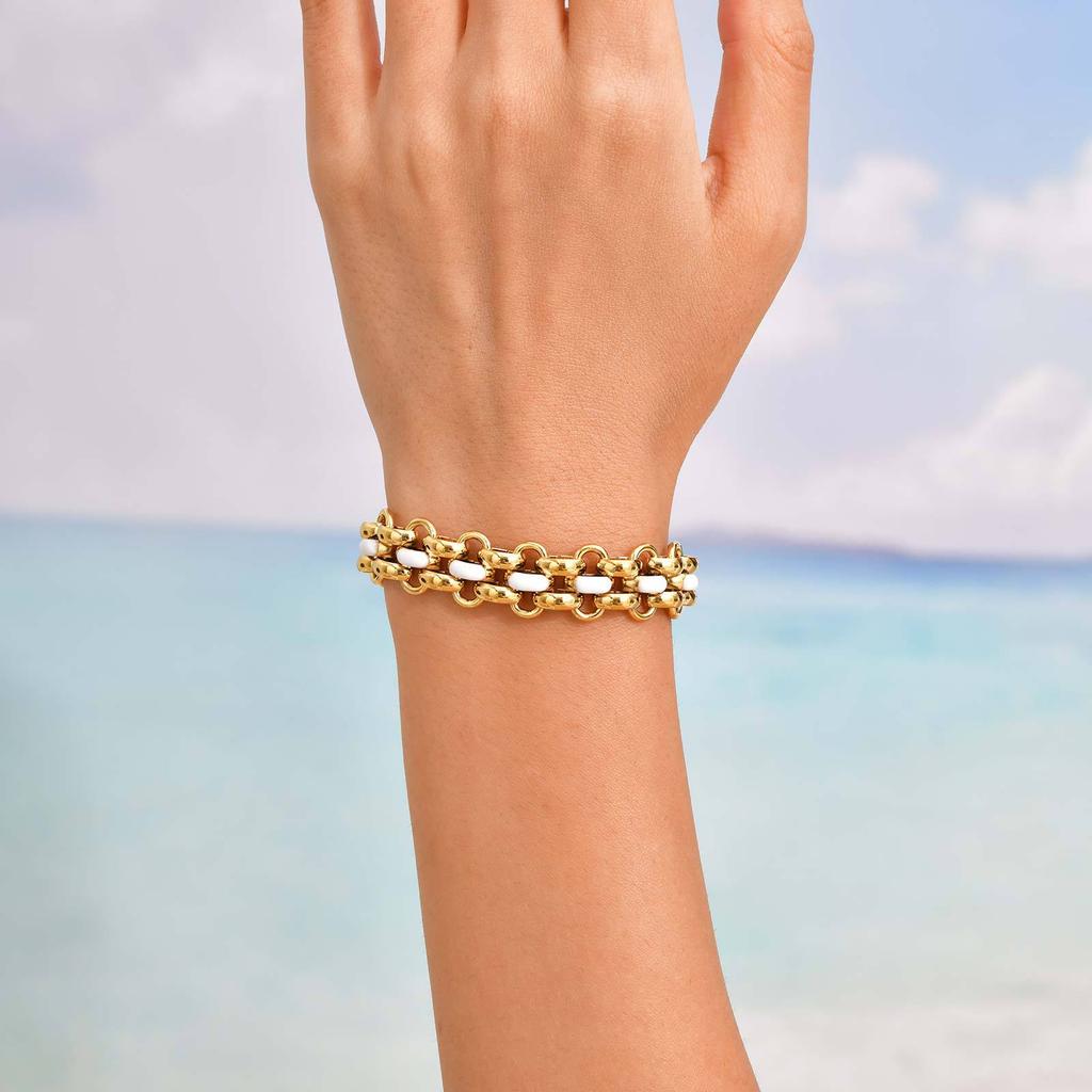 Wind Stainless Steel Epoxy Handmade Chain Thick Chain Bracelet 18K Gold Plated Br-2617