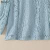 ZANZEA Kadın Günlük Yuvarlak Yaka 3/4 Kol Dantel Patchwork Bluz