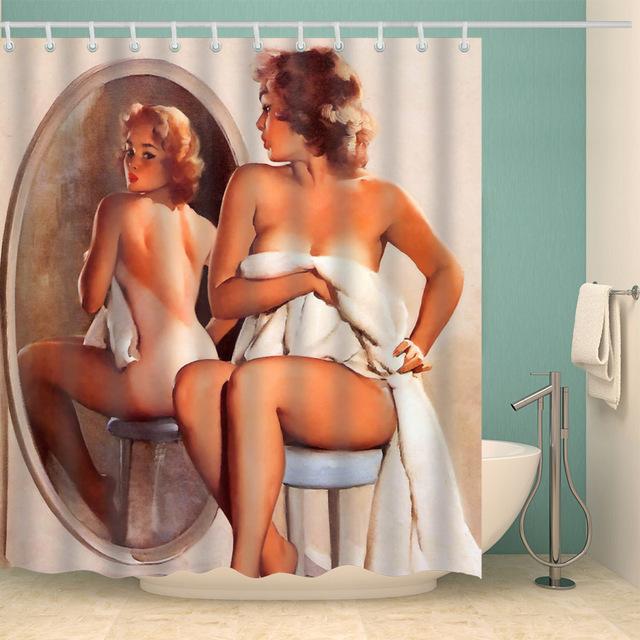 Girl Bathroom Curtain 3D Printed Sexy Woman Shower Curtains with 12 Hooks Waterproof Polyester  Shower Curtain Waterproof 90x180cm