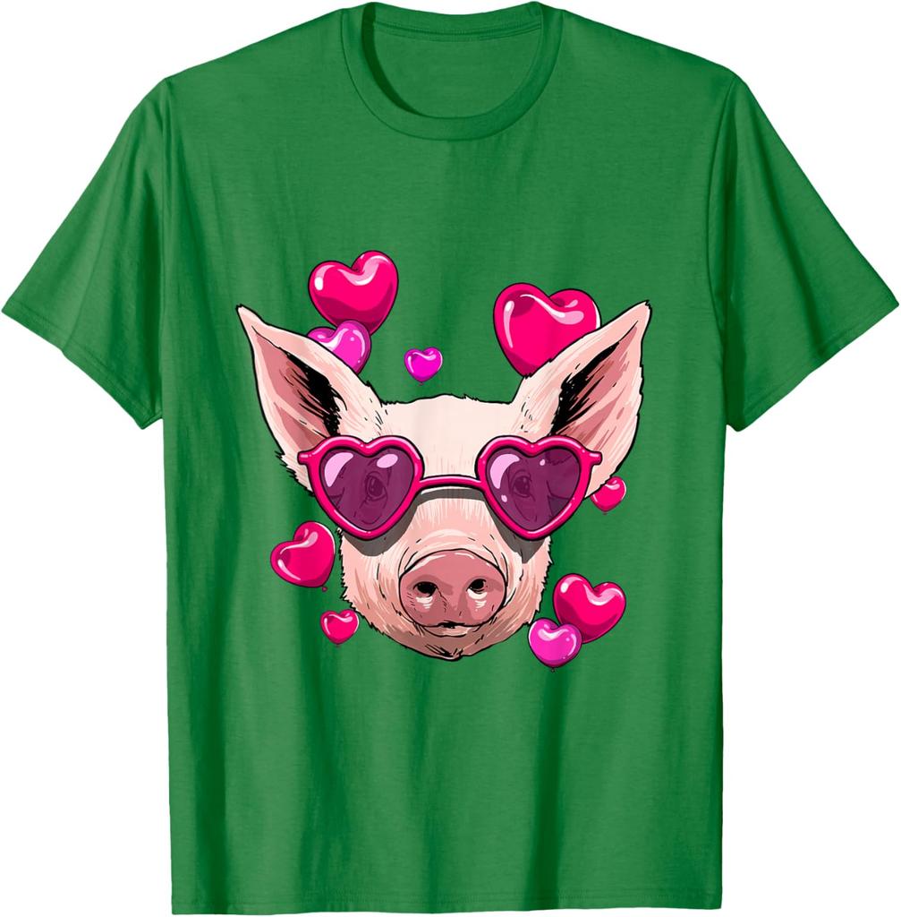 Pig Wearing Heart Sunglasses Valentines Day Farm Animal Lover Graphic Tee