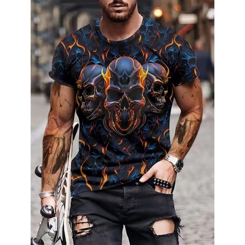 Men's Clothing Skeleton Graphic Print T-Shirt Oversized T Shirt Men Summer Spring Oversized Punk Style Short Sleeve Outdoor Top