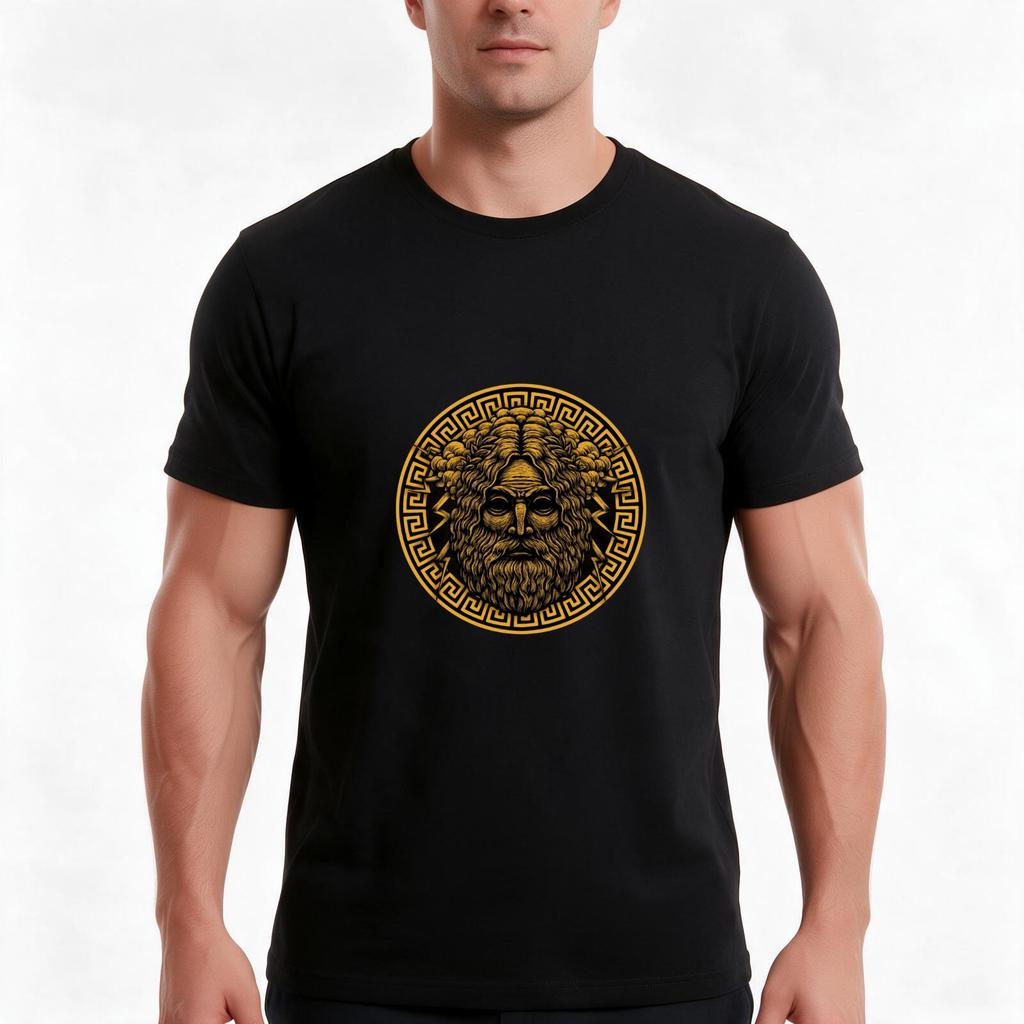 Zeus Gold T-Shirt Sommer Lässig Baumwolle T-Shirt Übergroß Streetwear Oberteile Vintage Grafikdruck Lockerer Schnitt Kurze Ärmel