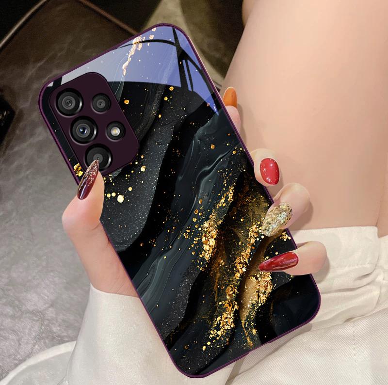 Dark Gilded Black For Samsung Galaxy S10 4G S20 11E 30 S21 21Fe 22 S24 Pro S23 Ultra 5G S8 S9 Tempered Glass Phone Case