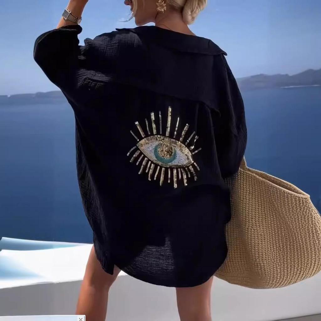 2024 Spring/Summer Women's Cotton Linen Turn-down Collar Long Sleeve Casual Shirt