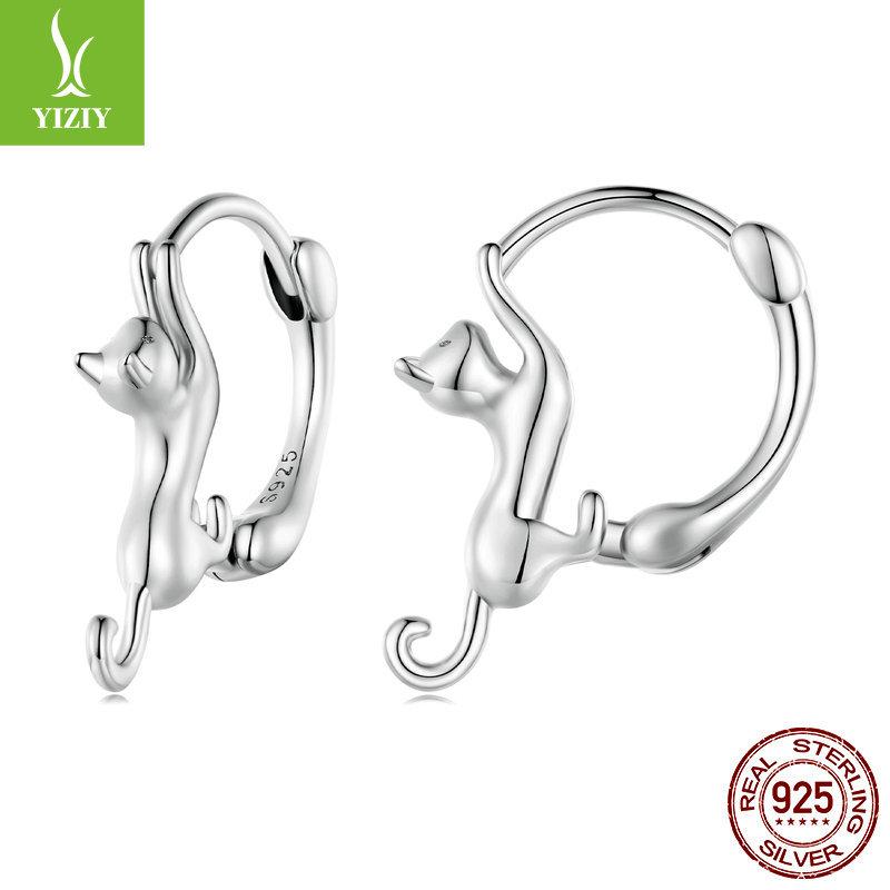 S925 Sterling Silver Cat Ear Buckle Female, Cute Fun Animal Earrings Earrings Sce1488