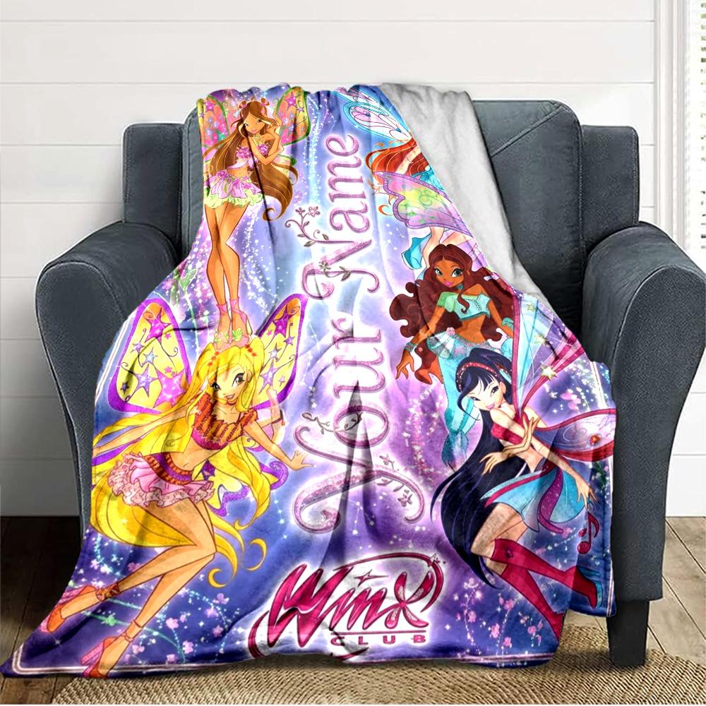 Name Custom Winx Print Flannel Blanket High Quality Warm Comfortable Cover for All Seasons Perfect for Gifts Home Decor