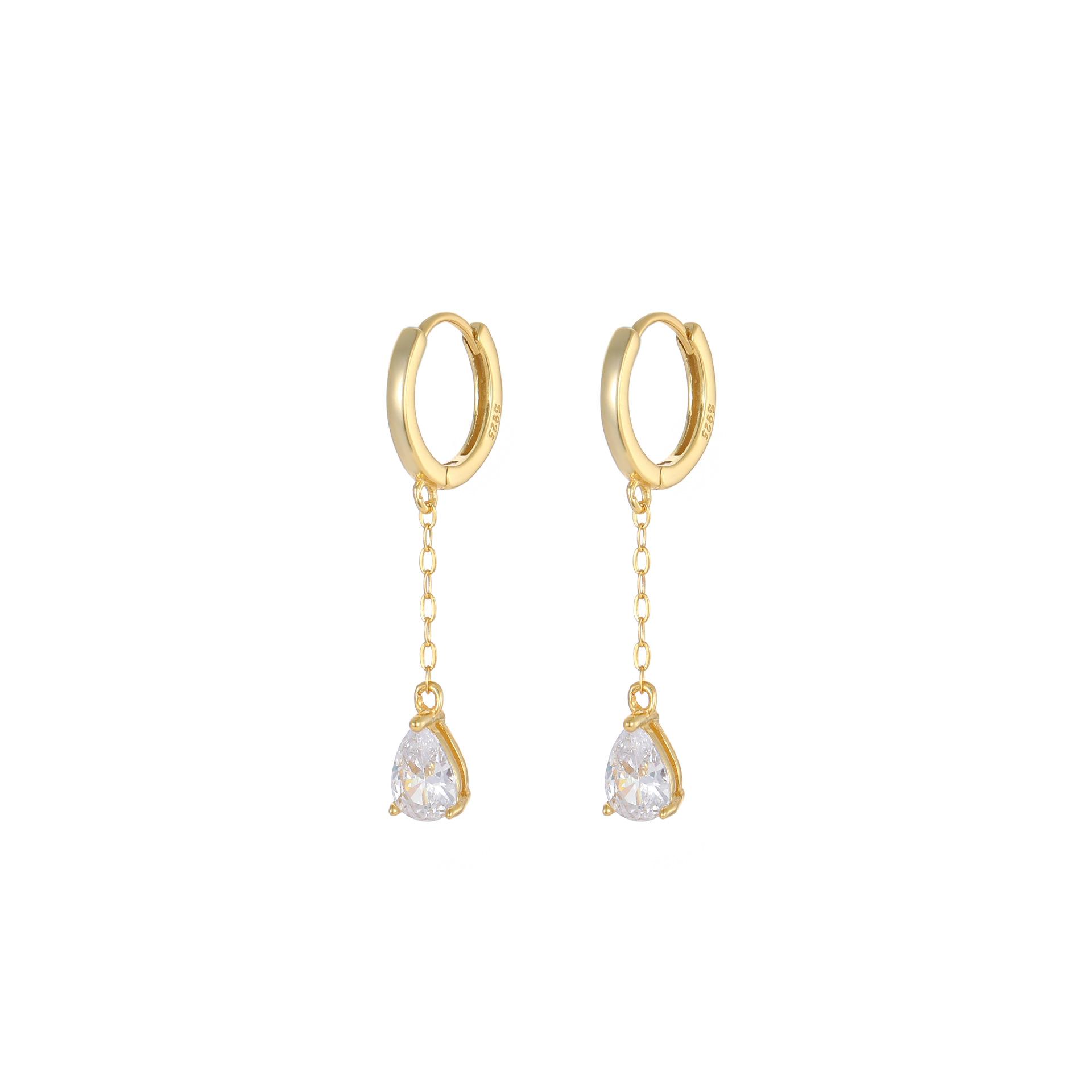 

Luxury 18K Gold Plated 925 Silver Pear Cut CZ Dangle Hoop Earrings, Dainty Teardrop Zircon Drop Earrings, Fashion Jewelry золотой