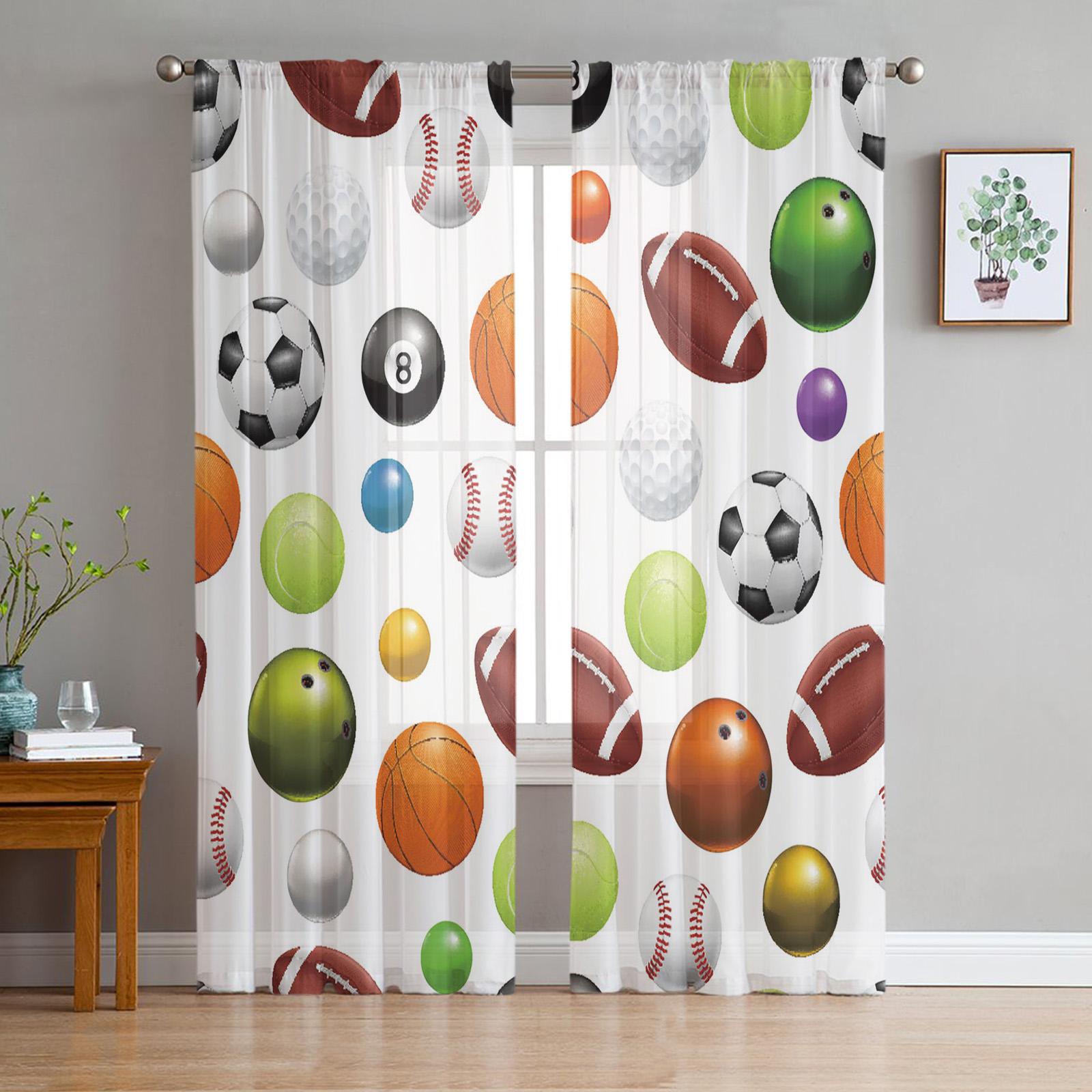 

Теннисная ракетка и мяч, роскошные шифоновые прозрачные шторы для гостиной, спальни, украшение, вуаль, тюлевая занавеска 135W x 114H(cm)