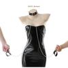 Women's BDSM Lingerie Set - Patent Leather Catsuit with Corset & Restraint Details, Sheer Back Clubwear Fetish Outfit