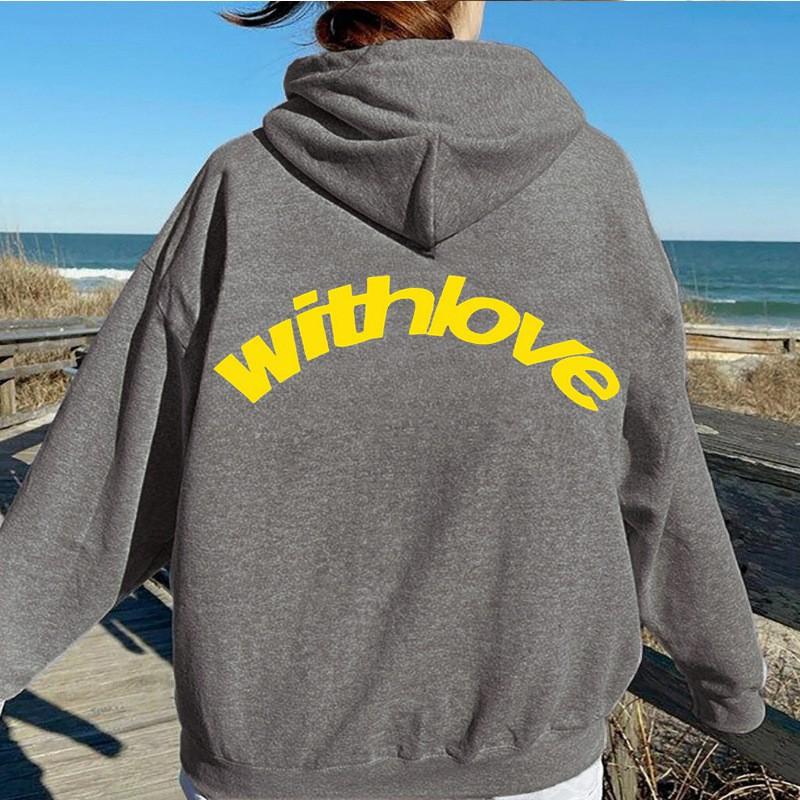 Womens Oversized Hooded Sweatshirt With Bold Letter Print Streetwear Long Sleeve Pullover Loose Fit Retro Style