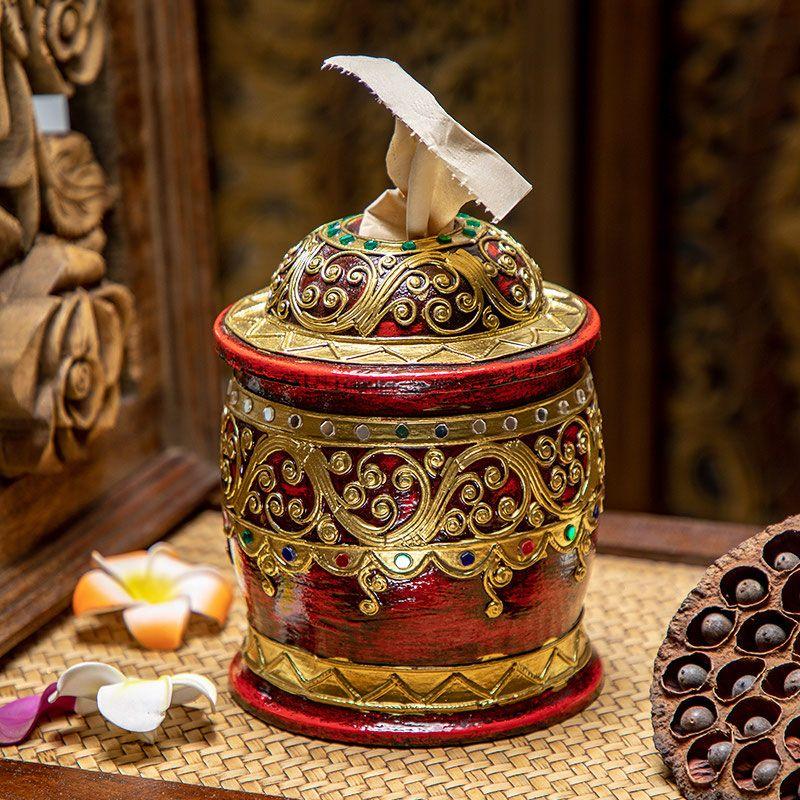 Solid Wood Retro Tissue Box, European High-end Roll Paper Tube, Circular with Lid, Living Room Household Roll Paper Box