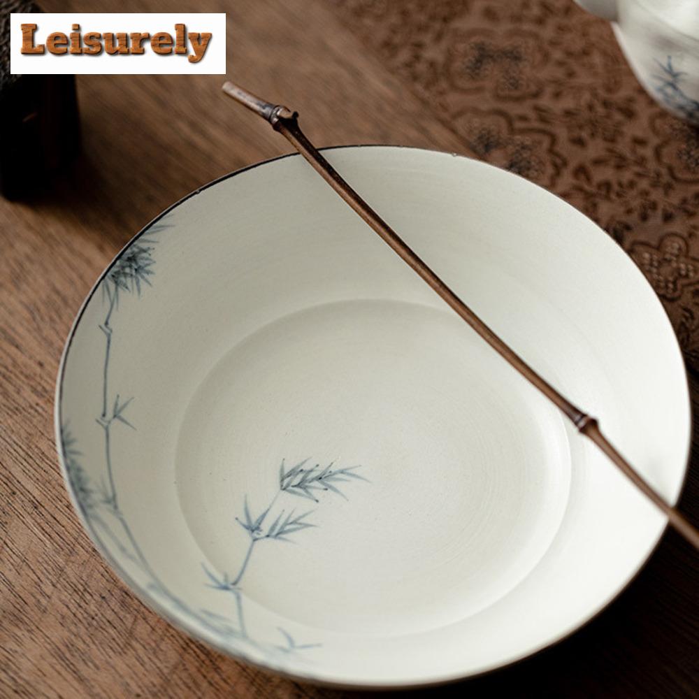 Hand-painted Bamboo Pot Bearing Holder Powder Yin White Magnolia Dry Brew Table Tea Tray Fruit Snack Plate Supplies Ornaments