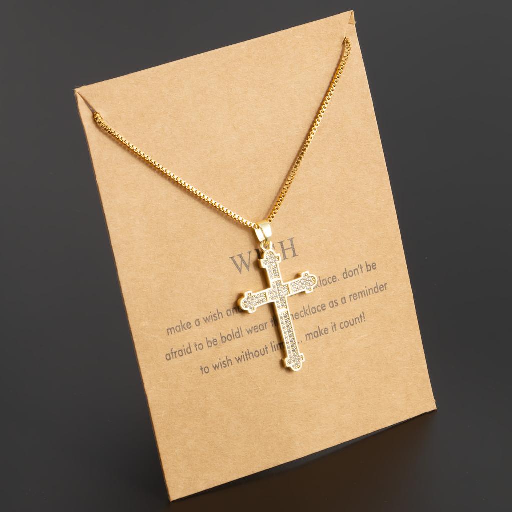 Cubic Zirconia Diamond Minimalist Cross Pendant for Women's Fashionable Stainless Steel Golden Sexy Jewelry Gift Party Necklace