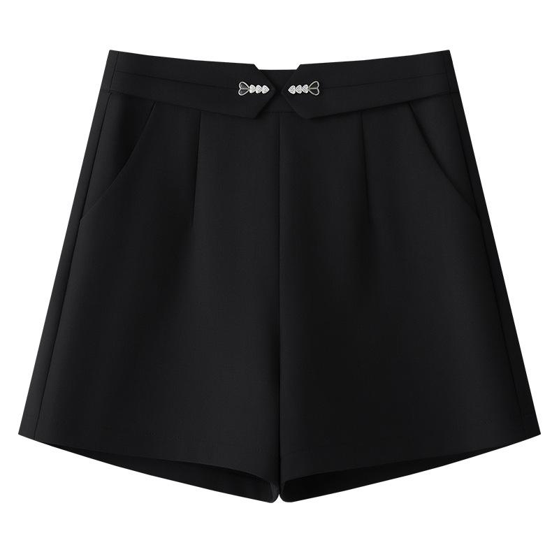 

Женские серые шорты-костюмные кюлоты А-силуэта с широкими штанинами и высокой посадкой, 2025 Medium чёрный