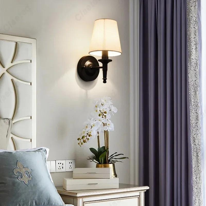 Creative LED European Fabric Lampshade E14 Bedroom Bedside Wall Lamp Indoor Living Room Corridor Staircase Decoration Lighting