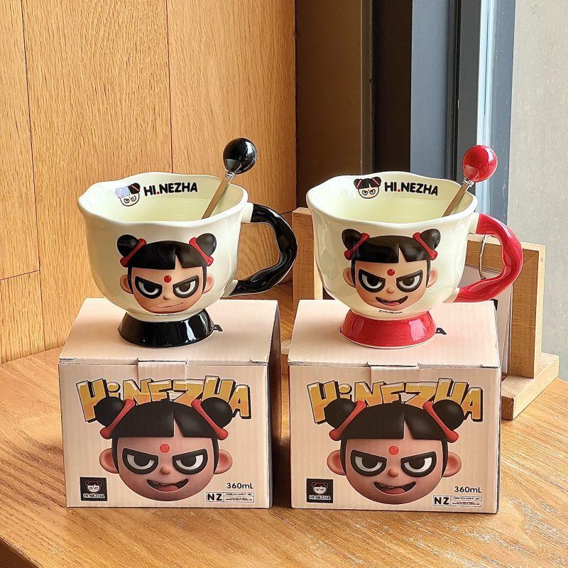 High-value Nezha Water Cup Cute Cartoon Ceramic Mug Office Coffee Cup Birthday Gift Souvenir