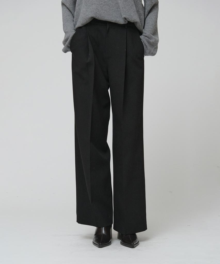 MUSEE [Essentiel] Arch Minimal Wool-Blend Semi-Wide Pants_Black