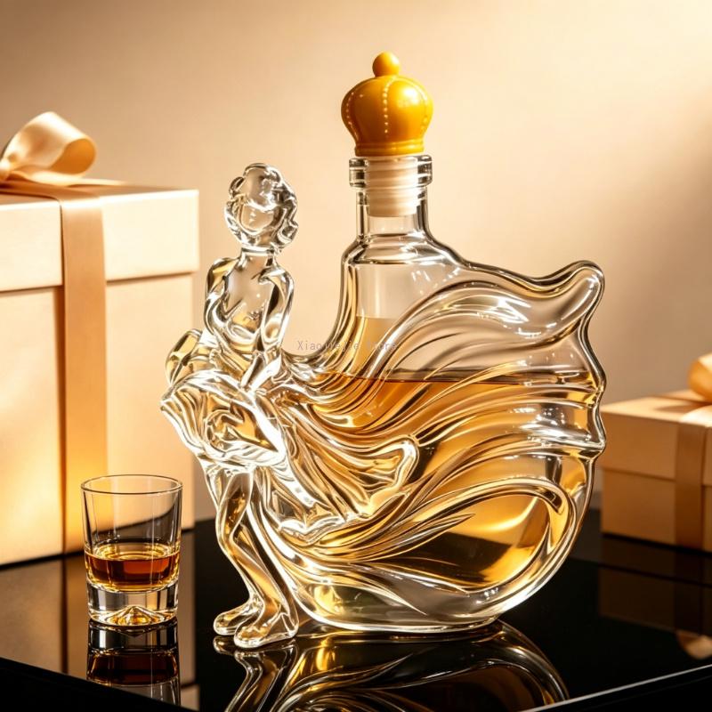Unique Leakproof Glass Spirit Decanter Dancing Figure Crown Top Wine Whiskey Storage Bottle Special Housewarming Gift
