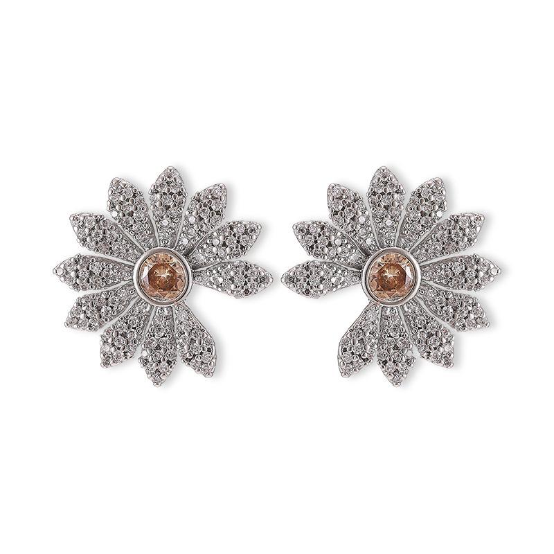 Full Diamond Daisy Flower Earrings Light Luxury Zircon Sunflower Earrings Heavy Industry Flash Diamonds Daily Versatile Premium Sense Jewelry