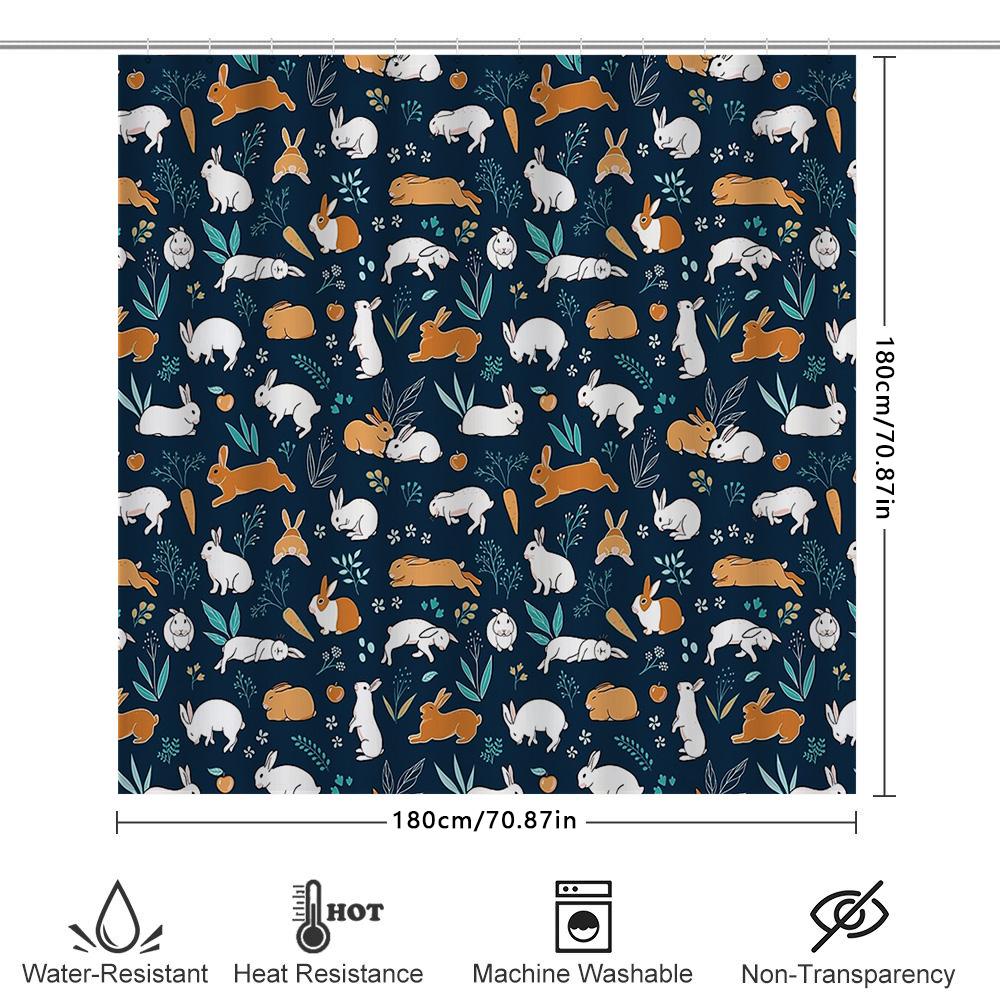 Rabbit Shower Curtain Woodland Animal Forest Bathroom Decor Nature Cute Bunny Spring Easter Home Decor Set Waterproof Modern Far