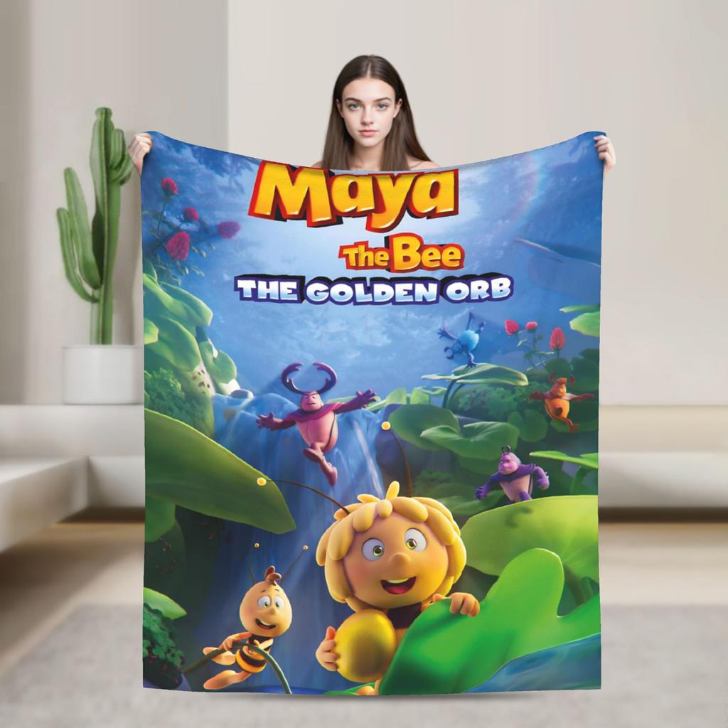 Maya The Bee With Flowers Cartoon Throw Blanket for Couch  Fuzzy Soft Plush Blanket 50x60 Inches Multiple Sizes Bedspreads