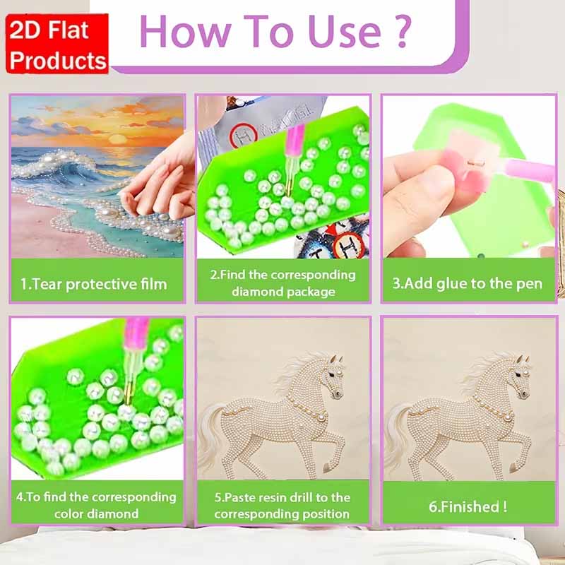 Elegant White Pearl Horse Pearl Painting 5D DIY Pearl Gemstone Art Diamond Painting Kit for Adults/Beginners Gift Ideas Modern Home Decor Wall Art