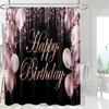 Birthday Shower Curtain Polyester Fabric Blue Pink Theme Bathroom Curtain Decor Set 180x180cm with 12 Hooks Home Curtain