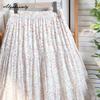 Prairie Chic Spring Summer Women A-Line Skirt Elastic Waist Floral Print Colorful Skirts Womens Fresh Cotton Vintage Basic Skirt